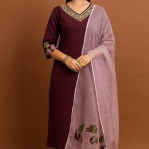 Purple Embroidered Kurti Set