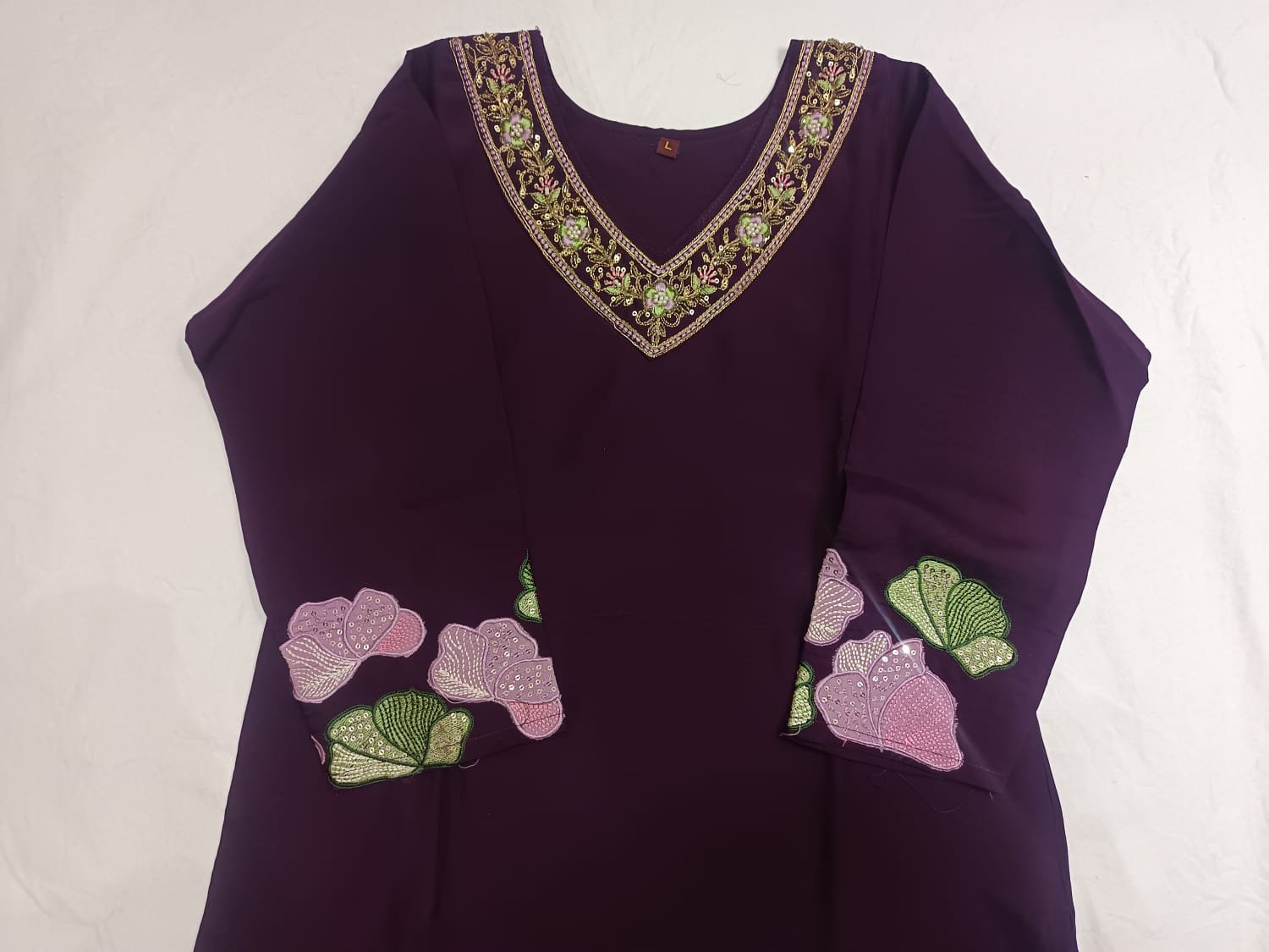 Purple Muslin Embroidered Suit - Image 4