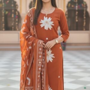 Rust Floral Printed Ethnic Suit
