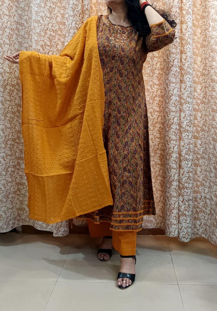 Mustard Mirrorwork Anarkali - Image 5