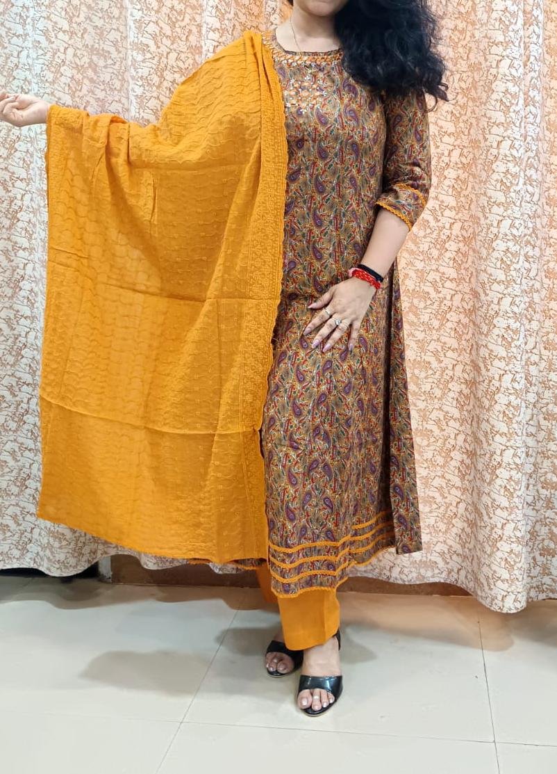 Mustard Mirrorwork Anarkali