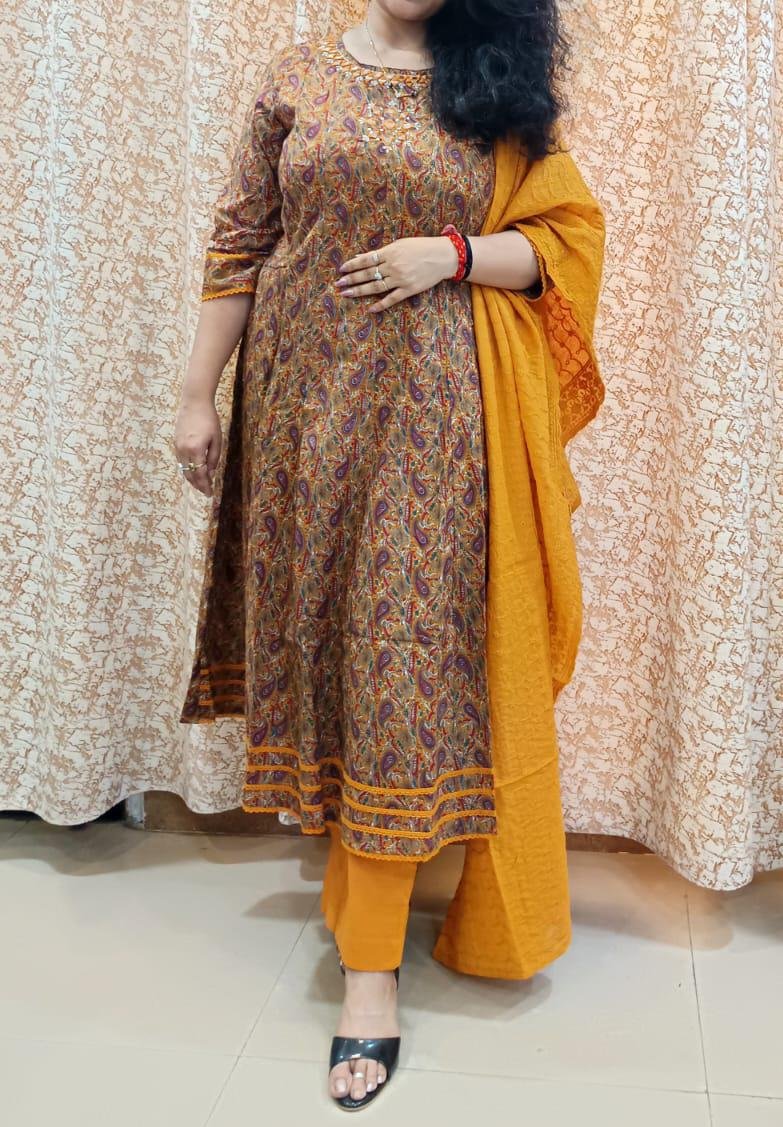 Mustard Mirrorwork Anarkali - Image 2