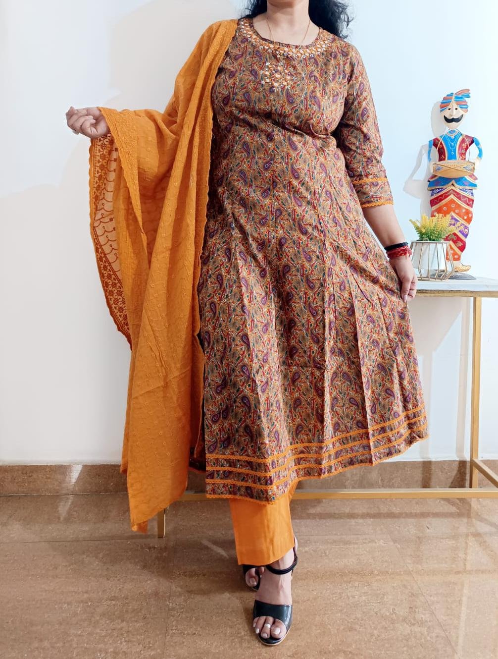 Mustard Mirrorwork Anarkali - Image 4