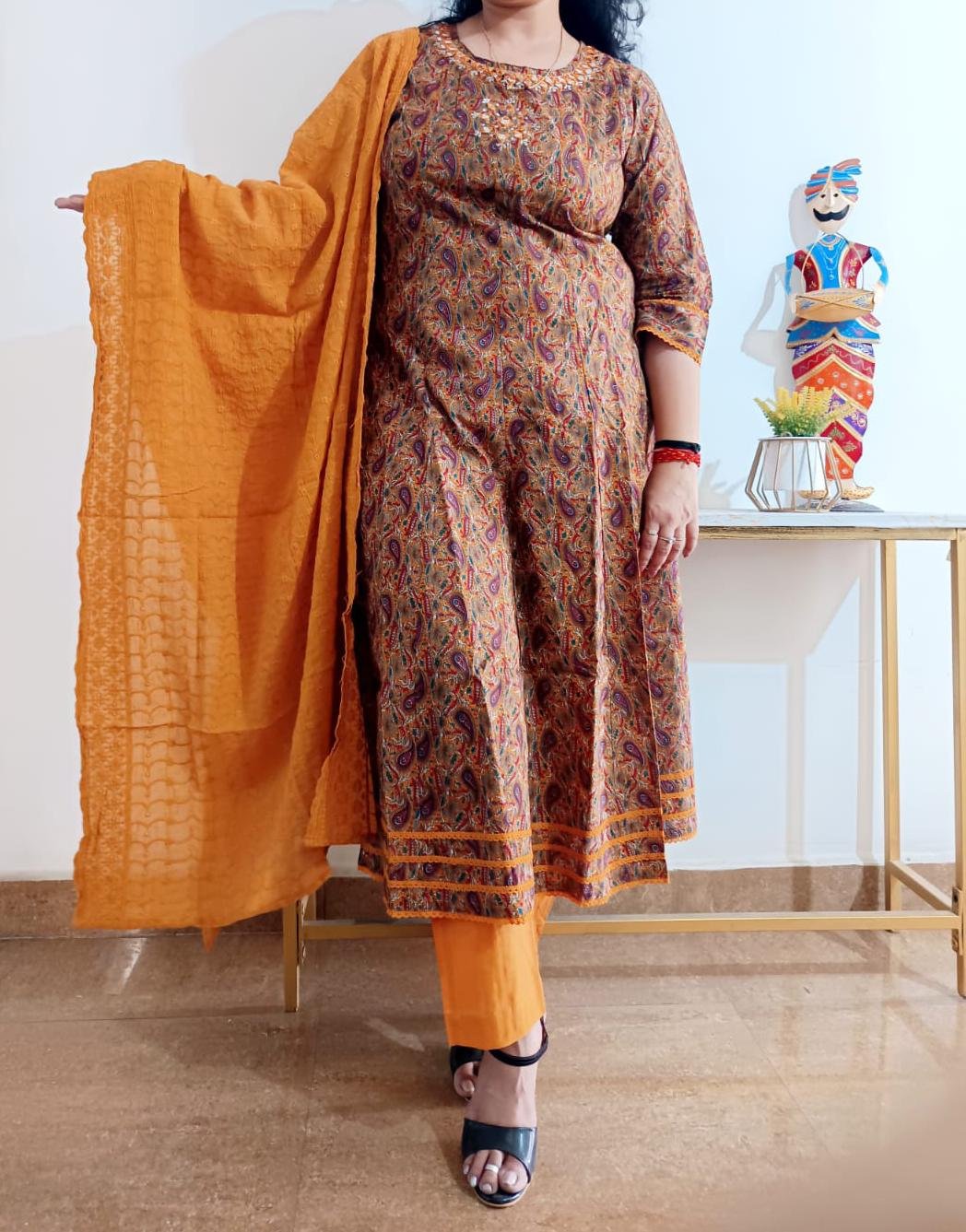 Mustard Mirrorwork Anarkali - Image 3