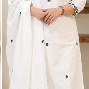 White-Coffee brown Embroidered suit
