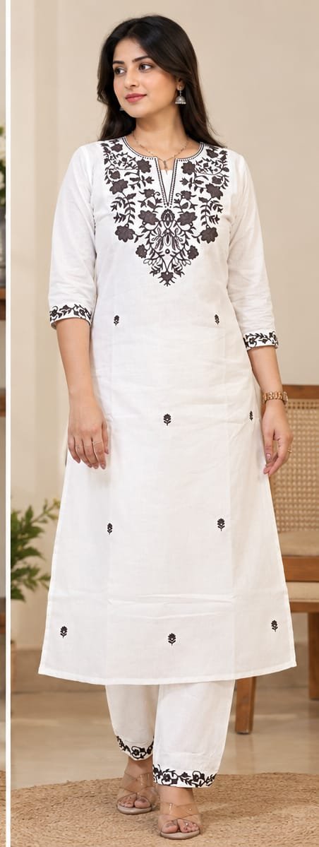 White-Coffee brown Embroidered suit - Image 3