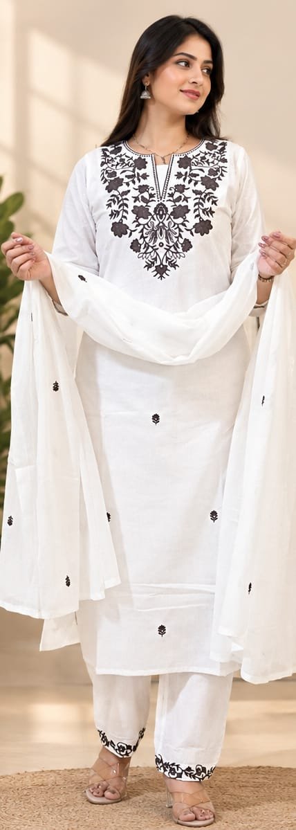 White-Coffee brown Embroidered suit - Image 2