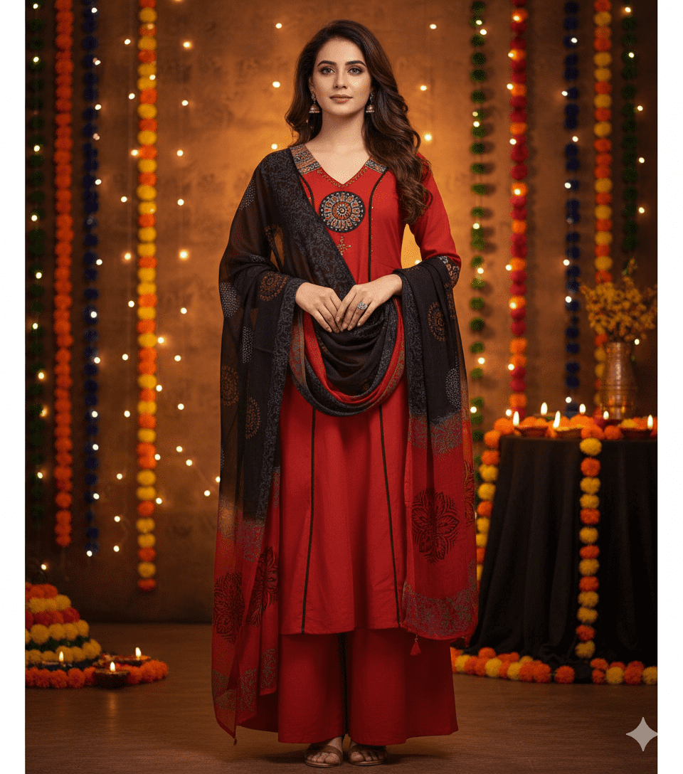 Elegant Red Ethnic Suit