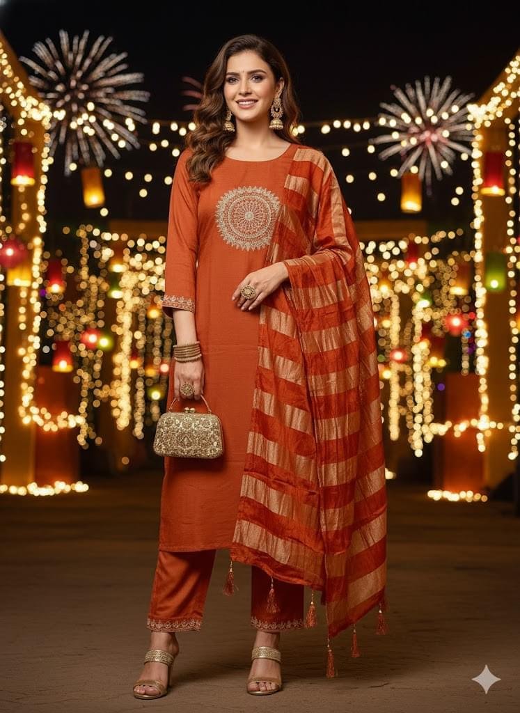 Festive Orange Mul-Dola festive suit